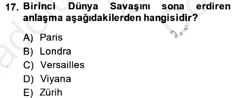Diplomasi Tarihi 2014-2015 Dönem Sonu Sınavı - 17. soru