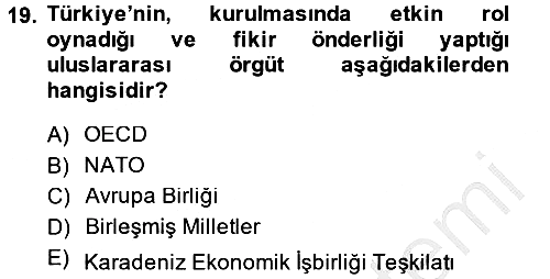 Diplomasi Tarihi 2014-2015 Dönem Sonu Sınavı - 19. soru