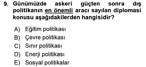 Diplomasi Tarihi 2015-2016 Dönem Sonu Sınavı - 9. soru