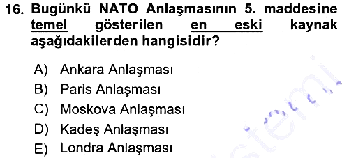 Diplomasi Tarihi 2015-2016 Dönem Sonu Sınavı - 16. soru