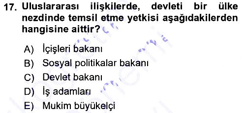 Diplomasi Tarihi 2015-2016 Dönem Sonu Sınavı - 17. soru