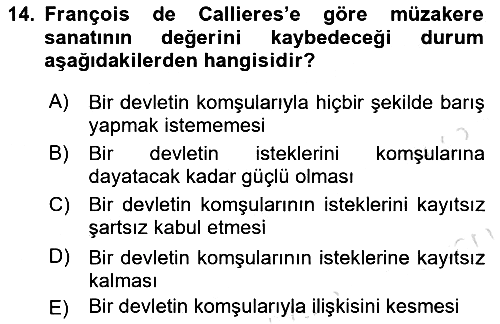 Diplomasi Tarihi 2019-2020 Dönem Sonu Sınavı - 14. soru
