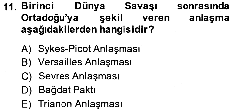Diplomasi Tarihi 2014-2015 Tek Ders Sınavı - 11. soru