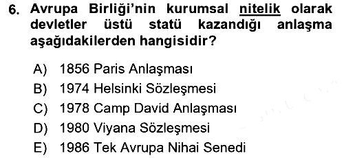 Diplomasi Tarihi 2015-2016 Tek Ders Sınavı - 6. soru