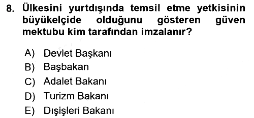 Diplomasi Tarihi 2015-2016 Tek Ders Sınavı - 8. soru