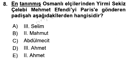 Diplomasi Tarihi 2024-2025 Yaz Okulu Sınavı - 8. soru