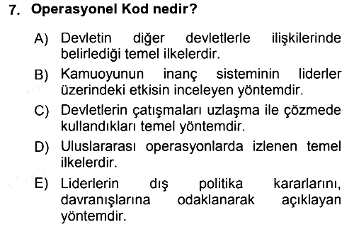 Diş Politika Analizi 2017-2018 Ara Sınav - 7. soru