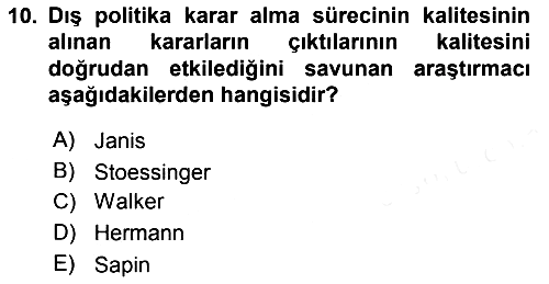 Diş Politika Analizi 2018-2019 Ara Sınav - 10. soru