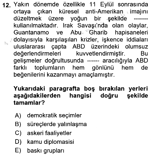 Diş Politika Analizi 2024-2025 Ara Sınav - 12. soru