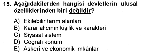 Diş Politika Analizi 2012-2013 Dönem Sonu Sınavı - 15. soru