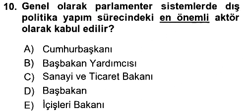 Diş Politika Analizi 2015-2016 Dönem Sonu Sınavı - 10. soru