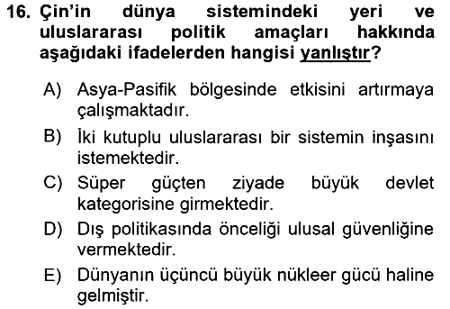 Diş Politika Analizi 2017-2018 Dönem Sonu Sınavı - 16. soru