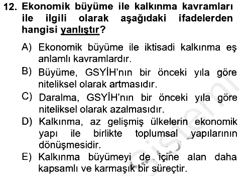 Gelişmekte Olan Ülkelerde Siyaset 2012-2013 Ara Sınav - 12. soru