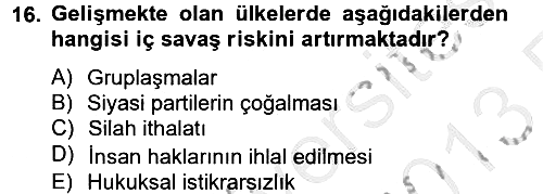 Gelişmekte Olan Ülkelerde Siyaset 2012-2013 Ara Sınav - 16. soru