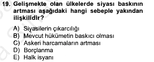 Gelişmekte Olan Ülkelerde Siyaset 2012-2013 Ara Sınav - 19. soru