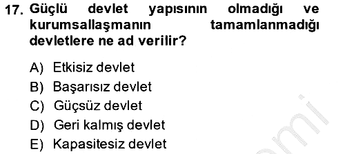 Gelişmekte Olan Ülkelerde Siyaset 2014-2015 Ara Sınav - 17. soru