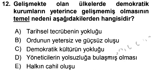 Gelişmekte Olan Ülkelerde Siyaset 2016-2017 Ara Sınav - 12. soru