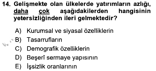 Gelişmekte Olan Ülkelerde Siyaset 2016-2017 Ara Sınav - 14. soru