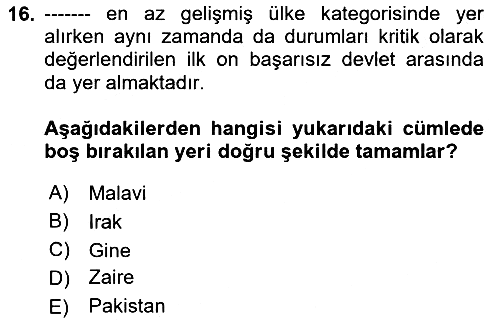 Gelişmekte Olan Ülkelerde Siyaset 2024-2025 Ara Sınav - 16. soru