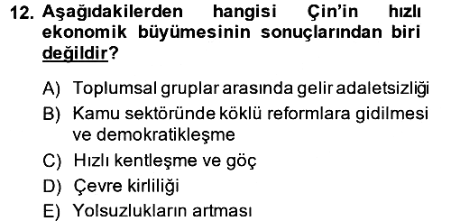 Gelişmekte Olan Ülkelerde Siyaset 2014-2015 Dönem Sonu Sınavı - 12. soru