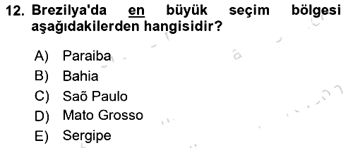 Gelişmekte Olan Ülkelerde Siyaset 2021-2022 Dönem Sonu Sınavı - 12. soru