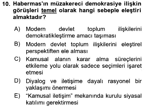 İnsan Hakları ve Demokratikleşme Süreci 2018-2019 Dönem Sonu Sınavı - 10. soru