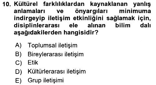 Küreselleşme ve Kültürlerarası İletişim 2016-2017 Ara Sınav - 10. soru