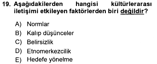Küreselleşme ve Kültürlerarası İletişim 2017-2018 Ara Sınav - 19. soru