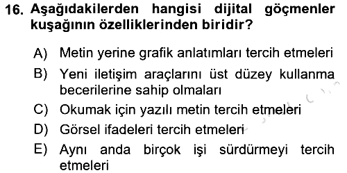 Küreselleşme ve Kültürlerarası İletişim 2016-2017 Dönem Sonu Sınavı - 16. soru