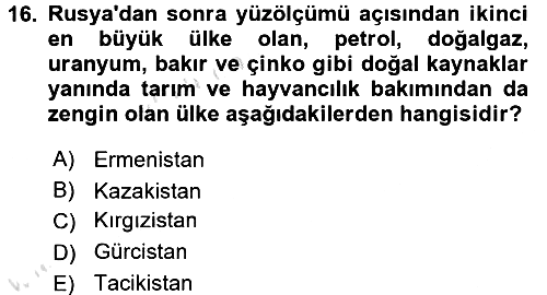 Orta Asya ve Kafkaslarda Siyaset 2017-2018 Ara Sınav - 16. soru