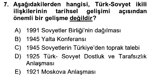 Orta Asya ve Kafkaslarda Siyaset 2019-2020 Ara Sınav - 7. soru