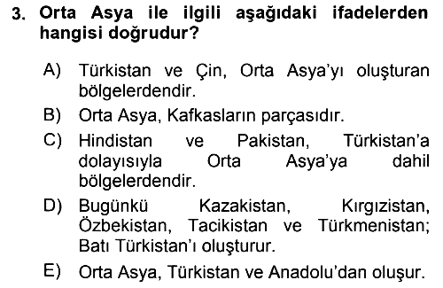 Orta Asya ve Kafkaslarda Siyaset 2019-2020 Dönem Sonu Sınavı - 3. soru