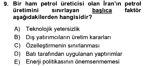 Orta Doğuda Siyaset 2016-2017 Dönem Sonu Sınavı - 9. soru