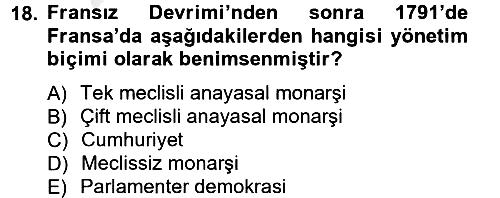 Siyasi Tarih 1 2012-2013 Ara Sınav - 18. soru