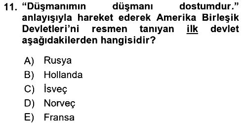 Siyasi Tarih 1 2017-2018 Ara Sınav - 11. soru