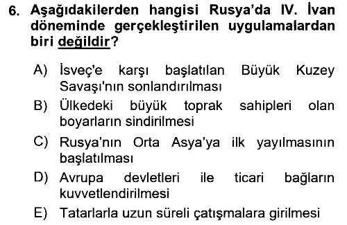 Siyasi Tarih 1 2018-2019 Ara Sınav - 6. soru