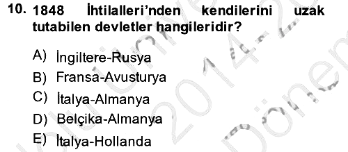 Siyasi Tarih 1 2014-2015 Dönem Sonu Sınavı - 10. soru