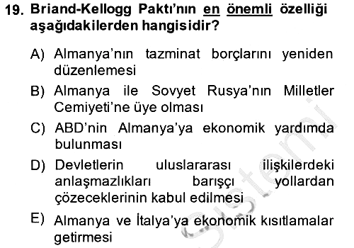 Siyasi Tarih 1 2014-2015 Dönem Sonu Sınavı - 19. soru