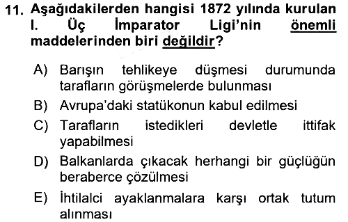 Siyasi Tarih 1 2016-2017 Dönem Sonu Sınavı - 11. soru