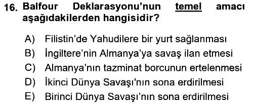 Siyasi Tarih 1 2016-2017 Dönem Sonu Sınavı - 16. soru