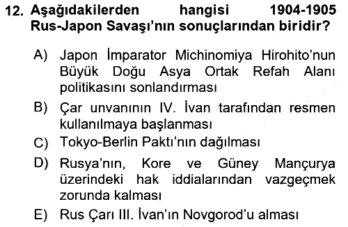 Siyasi Tarih 1 2018-2019 Dönem Sonu Sınavı - 12. soru