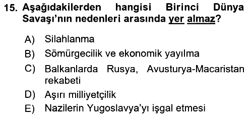Siyasi Tarih 1 2018-2019 Dönem Sonu Sınavı - 15. soru