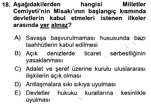 Siyasi Tarih 1 2019-2020 Dönem Sonu Sınavı - 18. soru