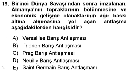 Siyasi Tarih 1 2019-2020 Dönem Sonu Sınavı - 19. soru