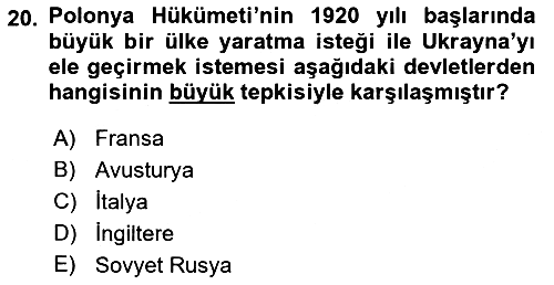 Siyasi Tarih 1 2022-2023 Dönem Sonu Sınavı - 20. soru