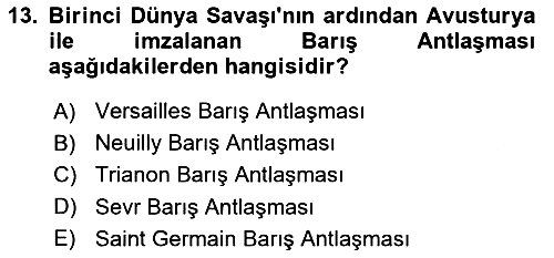 Siyasi Tarih 1 2024-2025 Dönem Sonu Sınavı - 13. soru