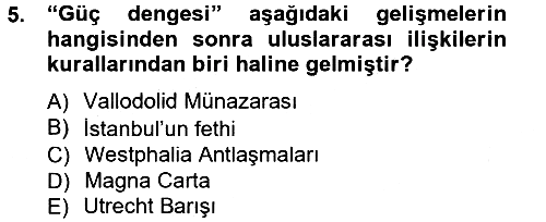 Siyasi Tarih 1 2013-2014 Tek Ders Sınavı - 5. soru