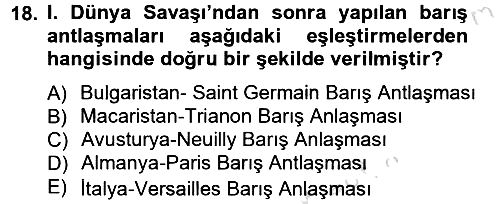 Siyasi Tarih 1 2013-2014 Tek Ders Sınavı - 18. soru