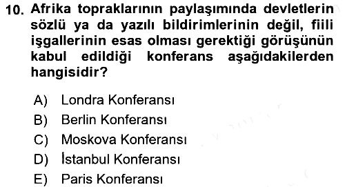 Siyasi Tarih 1 2015-2016 Tek Ders Sınavı - 10. soru