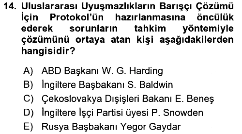 Siyasi Tarih 1 2015-2016 Tek Ders Sınavı - 14. soru